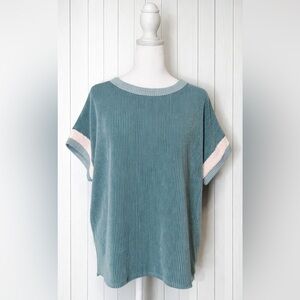 BKE Textured Knit Tee – Size Medium – NWT – Teal Ribbed Short Sleeve Top